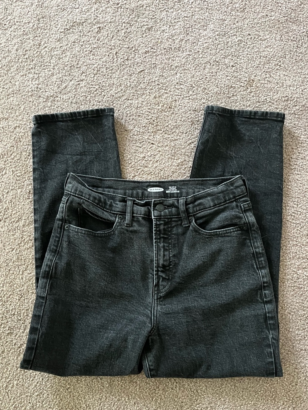 Old Navy black extra high rise straight leg jeans size 10